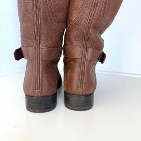 TORY BURCH Riding Boots Brown Leather Zip Knee High Logo Buckle Women 7M - Picture 5 of 13